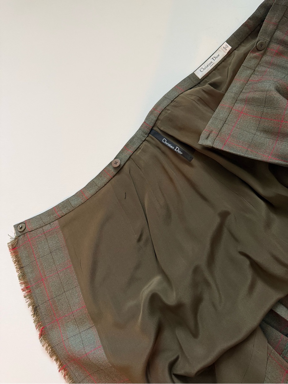 Christian Dior Olive Green 100% Wool Plaid Pleated Mini Skirt Size 6 Made Italy - Picture 14 of 16